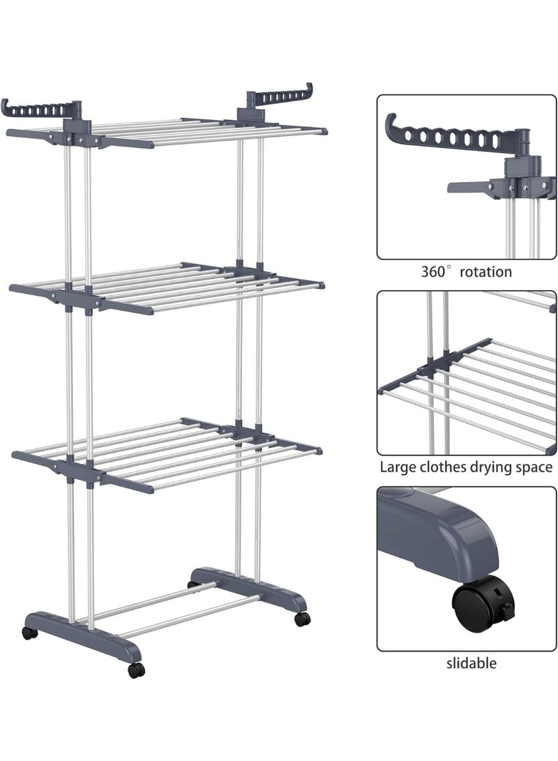 ZAICA Airer Clothes Drying Rack,4-Tier Foldable Clothes Hanger Adjustable Large Stainless Steel Garment Laundry Racks for Indoor Outdoor,Grey - Image 3